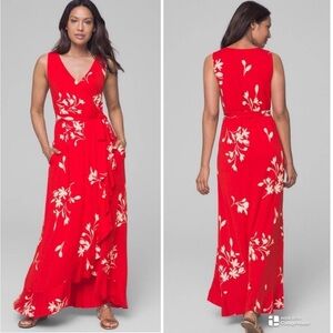 Soma Soft Support Ruffle Border Maxi Dress Red khaki Floral Resort Vacation XS